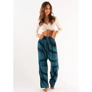 NWT Lotus and Luna Bahamas Wide Leg Printed Pull On Bo HO Relaxed Pants S/M